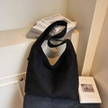 Bolso tote minimalista grande de ante negro con estilo vintage para uso diario femenino - Negro