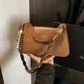Borsa a tracolla retrò in pelle scamosciata marrone con tracolla intrecciata - Marrone