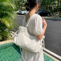 White oversized matte tote bag featuring soft pleated details and a shoulder strap - Off-white
