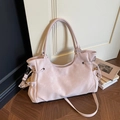 Pale pink large capacity tote bag with stone-washed texture and side drawstring detail - Pink