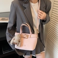 Light pink minimalist bucket bag with rabbit charm and detachable shoulder strap - Pink with Pendant