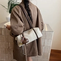 Retro cream canvas tote with brown leather straps and charm for women's daily wear - With Pendant / Off White