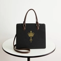 Grand sac à main noir avec logo couronne doré et bandoulière amovible marron foncé - Noir