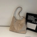 Minimalist apricot suede hobo tote bag with adjustable shoulder strap in a matte finish - Khaki