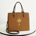 Sac cabas marron vintage en similicuir avec emblème couronne dorée et bandoulière - Marron