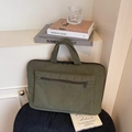 Minimalist olive green corduroy laptop bag with a functional front zipper pocket - Green