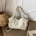 Borsa tote retrò bianco crema oversize con finitura lucida e doppie zip frontali - Bianco