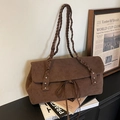 Borsa a tracolla retrò in pelle scamosciata marrone con tracolla intrecciata e fiocco - Marrone