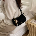 Retro black suede underarm bag featuring a bohemian beaded charm and golden hardware - With Pendant / Black