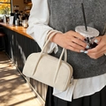 Bolso bowling pequeño blanco crema con asas dobles y cremallera para el uso diario y oficina - Blanco