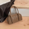 Bolso bowling vintage en marrón oscuro de piel granulada con asas finas y cremalleras - Marrón