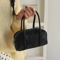 Minimalist black PU leather bowling handbag with silver zipper for daily commuting - Black