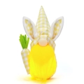 Easter gnome plush in yellow plaid with bunny ears and glowing beard holding a carrot - Yellow