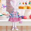 Pink dress Easter bunny doll with Happy Easter basket and blue vest decoration - Female Style