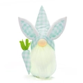 Easter gnome plush in green plaid with bunny ears holding a carrot decoration - Green