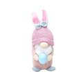 Gnomo di Pasqua rosa lavorato a maglia con uovo a pois blu e orecchie da coniglio - Orecchie Rosa