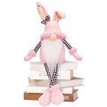 Pink long-eared bunny gnome plush doll with checkered bow for Easter home decoration - Pink Long-Legged Bunny Gnome