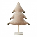 Décoration de table sapin de Noël en velours beige avec cloches dorées sur un support - XSW-A0218/11"
