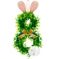 Easter rabbit wreath with green leaves, burlap ears, and white hydrangea flower decor - Burlap Bow Style / White
