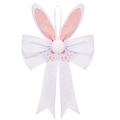 Easter hanging bunny ear bow decor in lavender fabric with pink paw print embroidery - Lavender