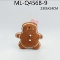 Gingerbread man plush pillow with pink bow and white embroidery for Christmas decor - Female Style (ML-Q456B)