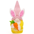 Gnomo de Pascua rosa de peluche con orejas de conejo y una zanahoria de fieltro - Sombrero Rosa