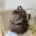 Minimalist vintage dark brown PU leather backpack with large capacity and textured finish - Coffee