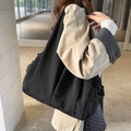 Large black minimalist nylon tote bag with wide strap for casual daily commuting - Black