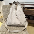 Beige large capacity casual tote bag with adjustable shoulder strap in nylon fabric - Off White