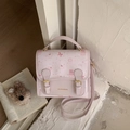 Bolso de mano morado claro estilo escolar con estampados de gatos y dulces para niñas - Rosa