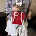 Borsa a spalla vintage a pois rossi con ciondolo a ciliegia e logo Helahe - Rosso