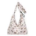 Borsa tote in tela con stampa a pony di cartoni animati e tracolla larga regolabile - 33cmx10cmx36cm / Rosa