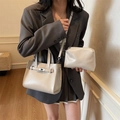 Elegant off-white tote bag and pouch set with silver hardware in minimalist style - Off White