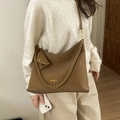 Brown matte tote bag with gold chain strap and detachable small triangle coin purse - Caramel color