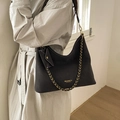 Minimalist black matte hobo bag with woven chain strap and mini pouch charm - Brown