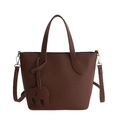 Sac seau minimaliste en cuir marron foncé avec charm éléphant et bandoulière - Marron