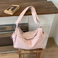 Borsa a tracolla in nylon rosa chiaro con ampia capacità e tracolla larga regolabile - Rosa Chiaro