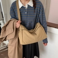 Sac bandoulière décontracté en nylon kaki avec design multi-poches et large sangle - Khaki