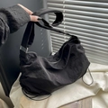 Sac bandoulière noir en nylon imperméable avec grande capacité et sangle - Noir
