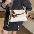 Cream white leather tote bag with brown straps and cute sausage dog charm detail - Beige With Charm
