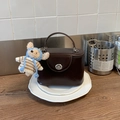 Sac boîte rétro marron foncé avec poignée et charmant ours en peluche tricoté - Café avec Pendentif