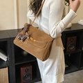 Vintage brown suede tote bag with golden twist lock and a cute leather dog pendant - Brown with Pendant