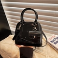 Glossy black jelly handbag with shell shape and small detachable coin purse pouch - Black