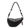 Minimalistische schwarze Flechtleder-Hobotasche mit Gitterstruktur und orangener Perle - Schwarz