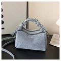 Bolso tote chic de mezclilla azul claro con asas plisadas y doble cremallera para mujer - Azul Denim