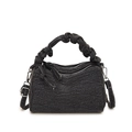 Minimale Denim-Handtasche mit gerafftem Griff und verstellbarem Crossbody-Riemen - Schwarz