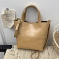 Bolso tipo cubo en cuero PU caqui claro con asa y correa de hombro desmontable - Caqui
