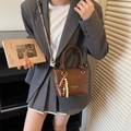 Brown vintage PU leather bucket bag with wooden bead charm and shoulder strap - Coffee with Pendant