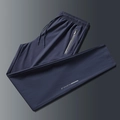 Navy blue quick-dry ice silk sports pants with drawstring waist and zip pocket - L / Straight - Blue