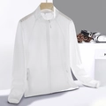 Giacca bianca leggera anti-UV in seta di ghiaccio con zip e polsini elasticizzati - M (Uomini) / Bianco Polare
